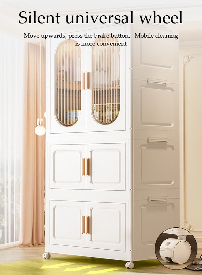 Spides 3 Tiers Foldable Closet Wardrobe Freestanding Portable Closet Storage Cabinet with Magnetic Snap Closure and Wheels Multi-functional Stackable Clothes Storage Bins with Hanging Rod Dust-Proof Collapsible Plastic Garment Cabinet for Clothing Organization in Bedroom & Office - Image 3